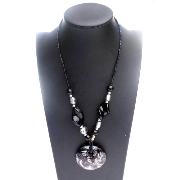 Handmade Chunky Boho Lampwork Glass Pendant Necklace Silver Tone - Picture 1 of 4